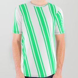 [ Thumbnail: White and Green Colored Lines Pattern All Over Graphic Tee ]