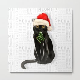 Christmas Black Bombay Cat Metal Print | Meow, Graphicdesign, Purr, Christmas, Salonofart, Seasonal, Blackcat, Bombaycat, Holidaydecor, Watercolor 