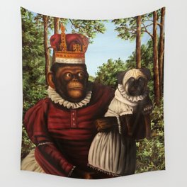 Monkey Queen with Pug Baby Wall Tapestry
