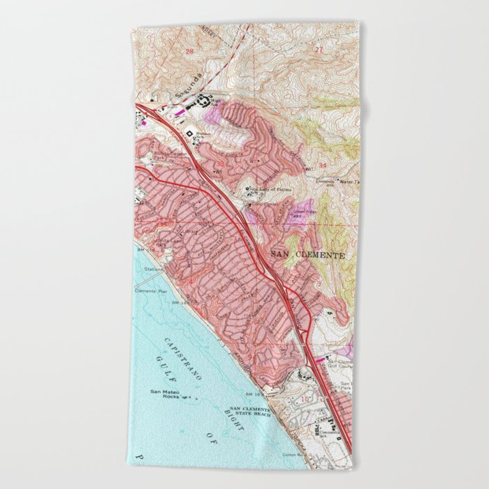 Vintage Map of San Clemente California (1968) Beach Towel