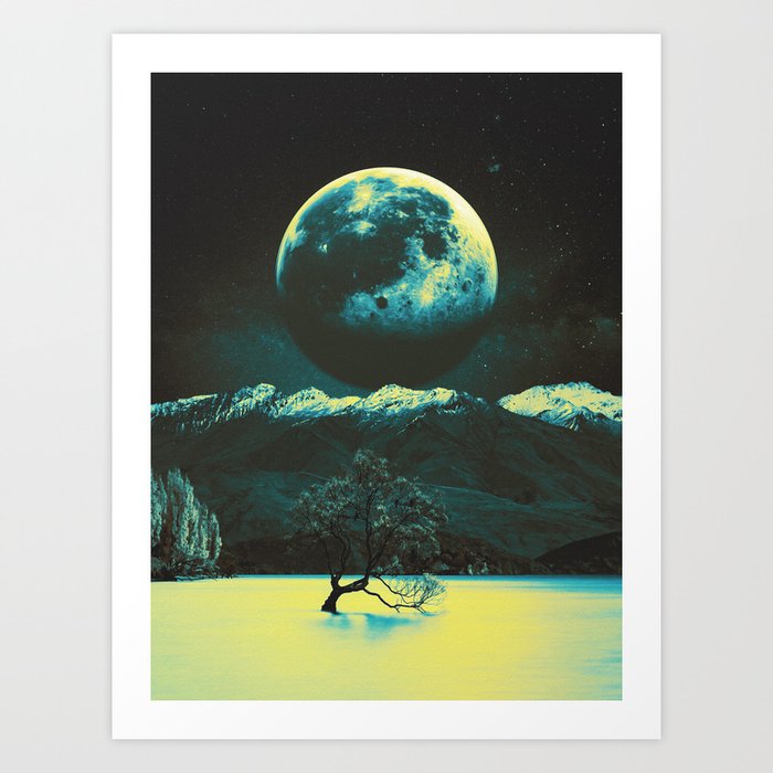 Moonlight Lake - Retro Futurism, Sci-Fi Aesthetic Collage Art Print Art Print