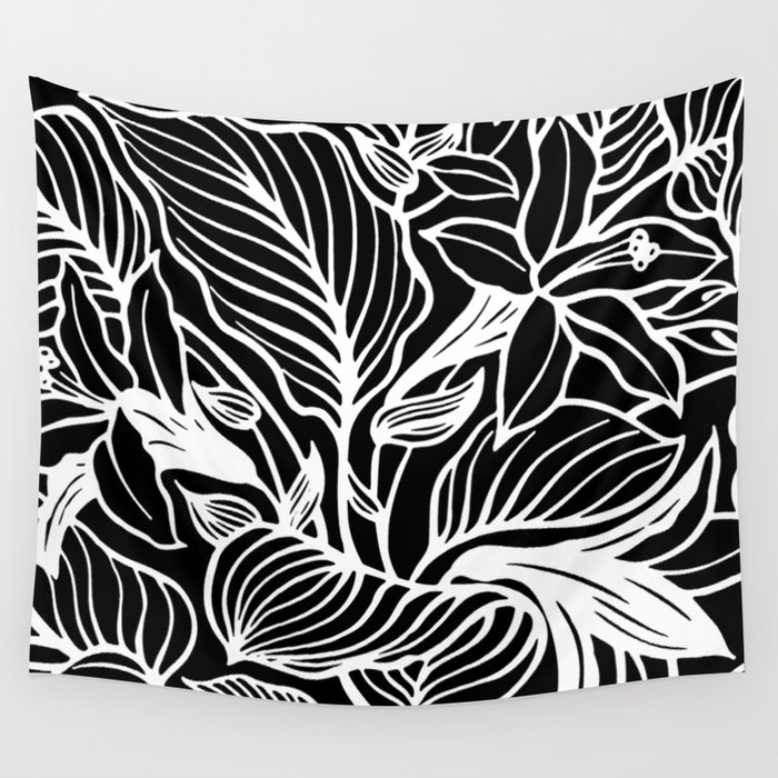 Black and white cheap floral tapestry