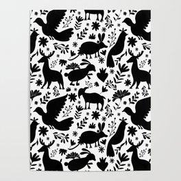 Seamless Mexican Otomi Style monochromatic Pattern Poster