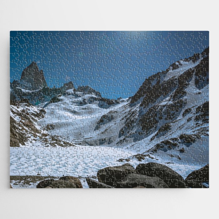 Argentina Photography - Mountain Covered In Snow Under The Blue Sky Jigsaw Puzzle