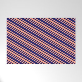[ Thumbnail: Light Salmon & Midnight Blue Colored Stripes/Lines Pattern Welcome Mat ]
