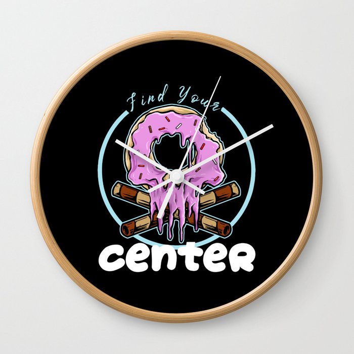 Find Your Center Grungy Skull Donut Pun Wall Clock