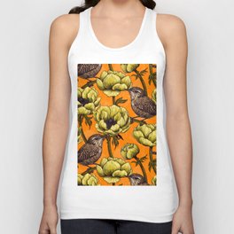 Yellow anemone flowers and wrens Unisex Tank Top