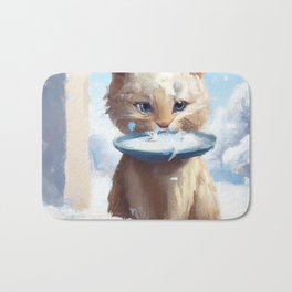 Kitten Eating Winter Bath Mat