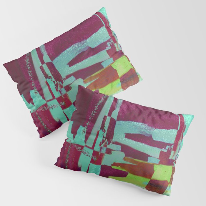 Raspberry Jam - Textured, abstract, raspberry, cyan and green painting Pillow Sham