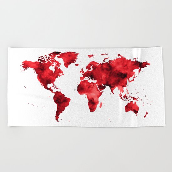 World Map Red Paint Beach Towel