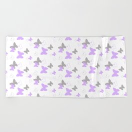 Purple Gray Butterfly Beach Towel