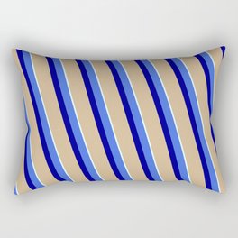 [ Thumbnail: Royal Blue, Dark Blue, Tan & Light Cyan Colored Stripes/Lines Pattern Rectangular Pillow ]