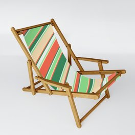 [ Thumbnail: Colorful Red, Sea Green, Mint Cream, Light Green & Beige Colored Lined/Striped Pattern Sling Chair ]