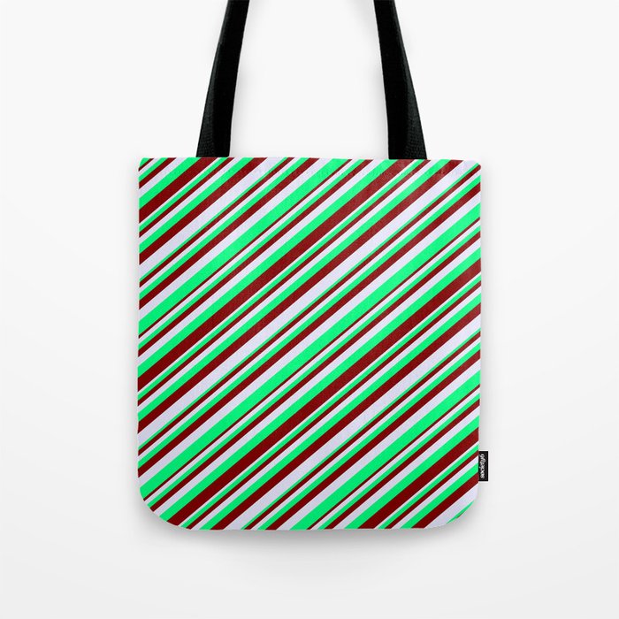 Green, Maroon & Lavender Colored Striped/Lined Pattern Tote Bag