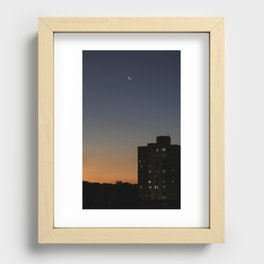 City colorful sunset with moon Recessed Framed Print