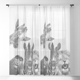 Black and White Jungle Animal Friends Sheer Curtain