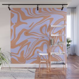 Periwinkle Blue And Autumn Maple Liquid Marble Abstract Pattern Wall Mural
