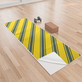 [ Thumbnail: Yellow & Dark Slate Gray Colored Lines Pattern Yoga Towel ]