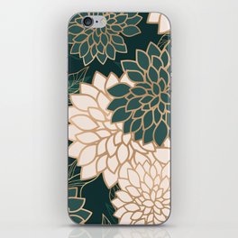 Floral Aesthetic in Dark Teal Green, Ivory and Gold iPhone Skin
