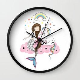 Mermaid & Unicorn White background Wall Clock