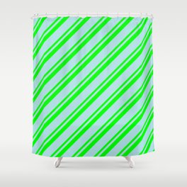 [ Thumbnail: Powder Blue and Lime Colored Stripes/Lines Pattern Shower Curtain ]