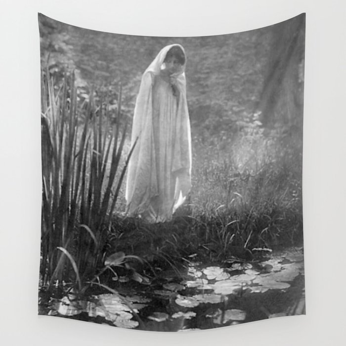 The Appartion (at the lily pond) black and white art photograph by Constant Puyo Wall Tapestry