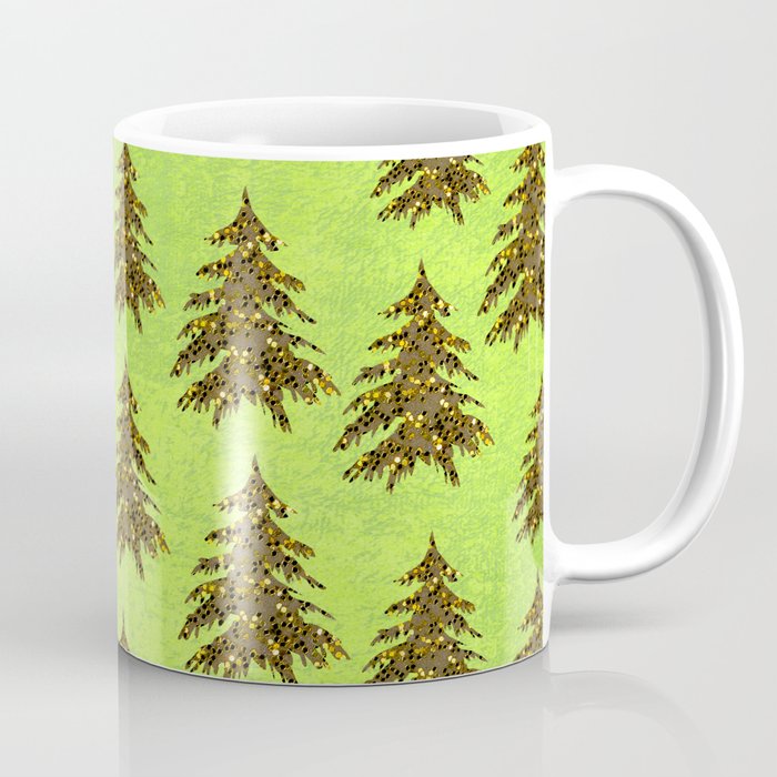 Sparkly Gold Christmas tree on abstract green paper Coffee Mug
