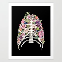 "Blooming on the Inside" - Flowers in Ribcage Art Print