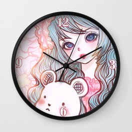 bunbunjii bluehair *GirlsCollection* Wall Clock | Comic, Illustration, Painting, People 