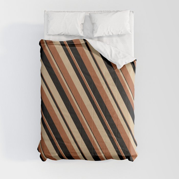 Tan, Sienna & Black Colored Lines/Stripes Pattern Comforter