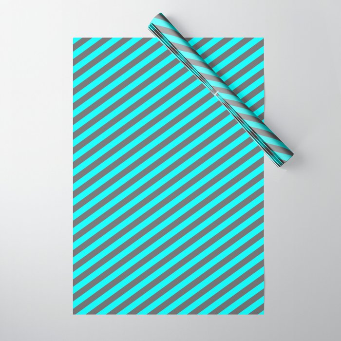 Cyan and Dim Gray Colored Striped Pattern Wrapping Paper