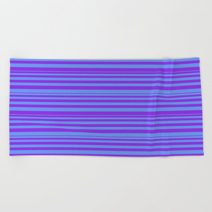 Purple and Cornflower Blue Colored Lines/Stripes Pattern Beach Towel