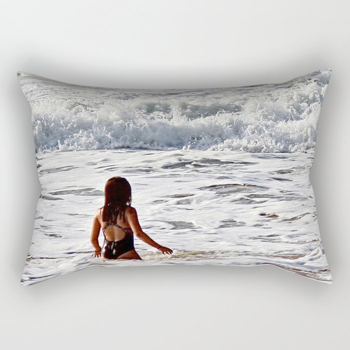 Breaking wave and girl Rectangular Pillow