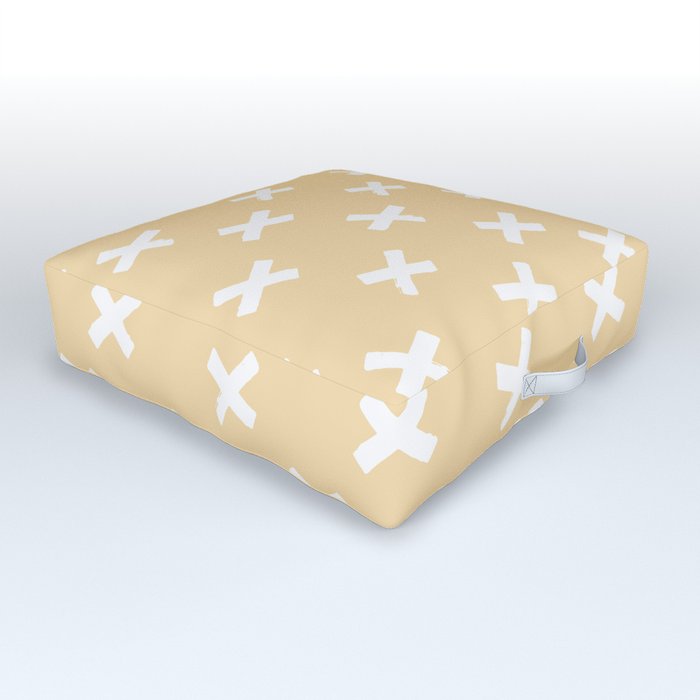 Minimalist X Cross Pattern - Sand Yellow Outdoor Floor Cushion