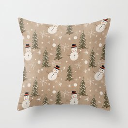 Snowman Pine Tree Print Throw Pillow