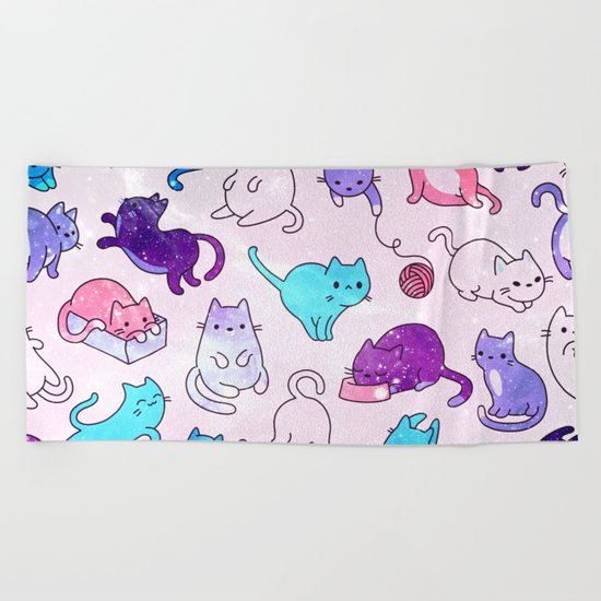 Space Cats Pattern Beach Towel
