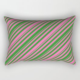 [ Thumbnail: Hot Pink and Forest Green Colored Stripes Pattern Rectangular Pillow ]
