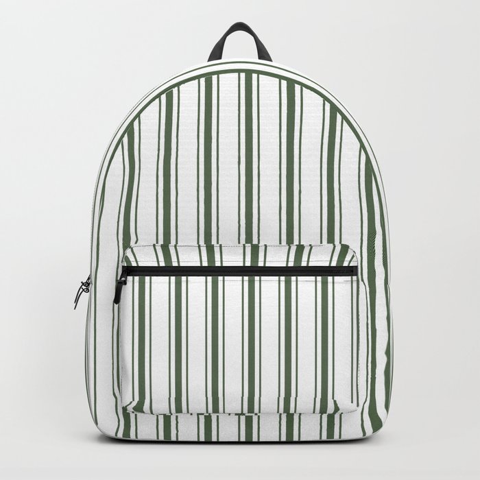 Large Dark Forest Green and White Mattress Ticking Stripes Backpack