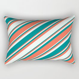 [ Thumbnail: Red, Mint Cream & Teal Colored Lines Pattern Rectangular Pillow ]