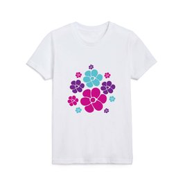Flower Pattern - Pink, Purple, Blue and Black Kids T Shirt