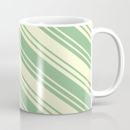 [ Thumbnail: Dark Sea Green & Light Yellow Colored Stripes/Lines Pattern Coffee Mug ]