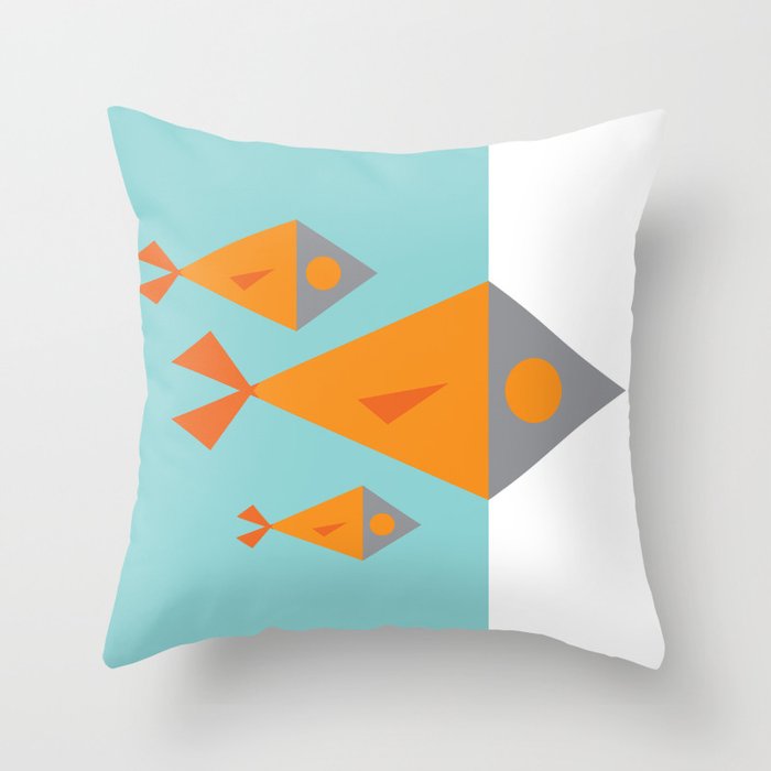 Under the Sea: Retro Geometric Fish Throw Pillow