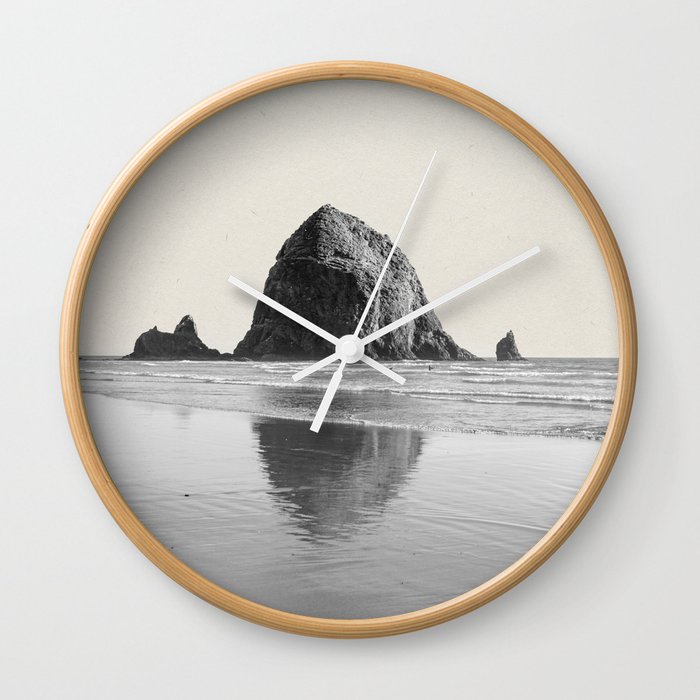 Cannon Beach Haystack Black and White Wall Clock