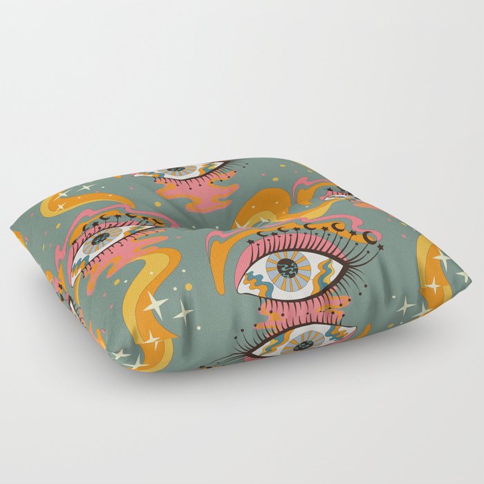 Cosmic Eye Retro 70s, 60s inspired psychedelic Floor Pillow