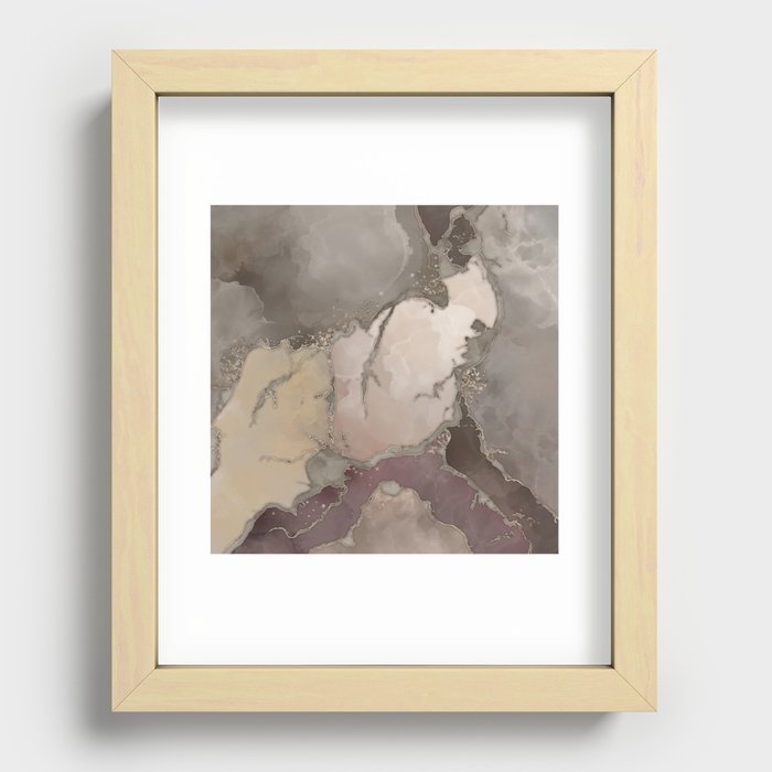 Taupe palette ink and gold abstract Recessed Framed Print