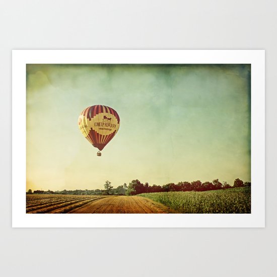 Hot Air Balloon Over Farmland Art Print