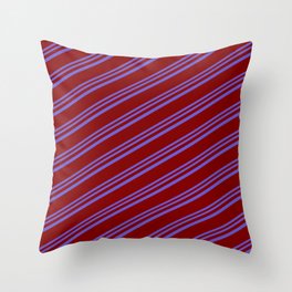 [ Thumbnail: Slate Blue and Maroon Colored Lines Pattern Throw Pillow ]