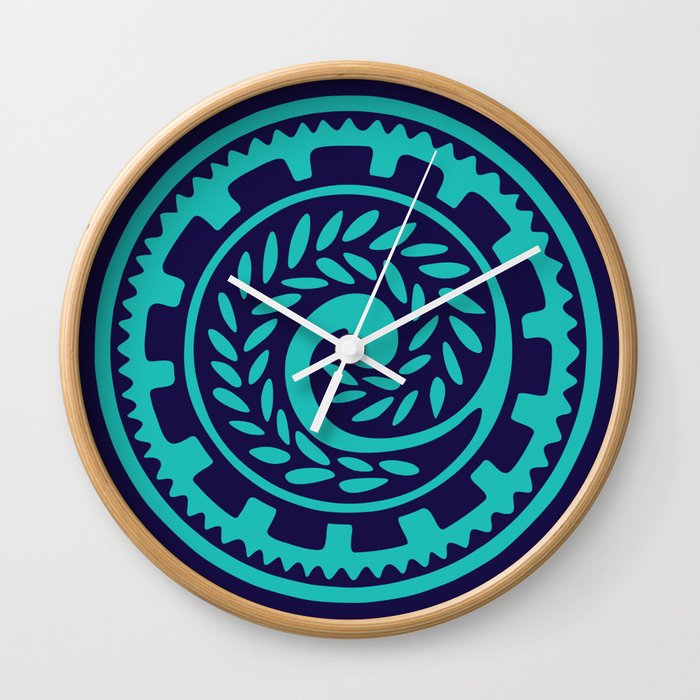 70s Retro Blue Geometric Fl Polynesian Tribal Mandala Wall Clock 70s Retro Blue Geometric Fl Polynesian Tribal Mandala Wall Clock