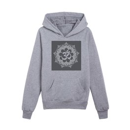 Om - white Floral Mandala - grey Kids Pullover Hoodies