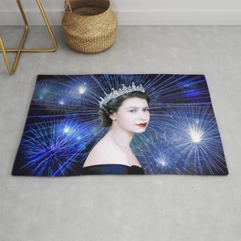 Queen Elizabeth II with Fireworks background Area & Throw Rug